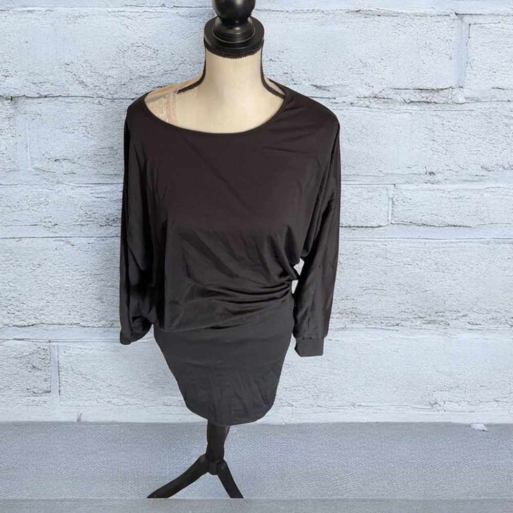 NWT Boutique Black shirt dress knit casual tee-shirt tunic stretch pockets